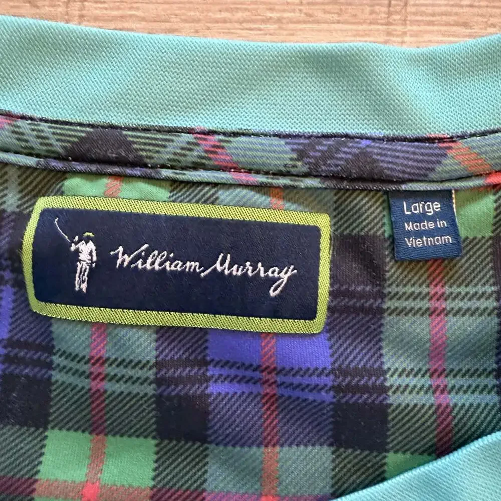 William Murray Golf Shirt Mens L Blue Pool Print